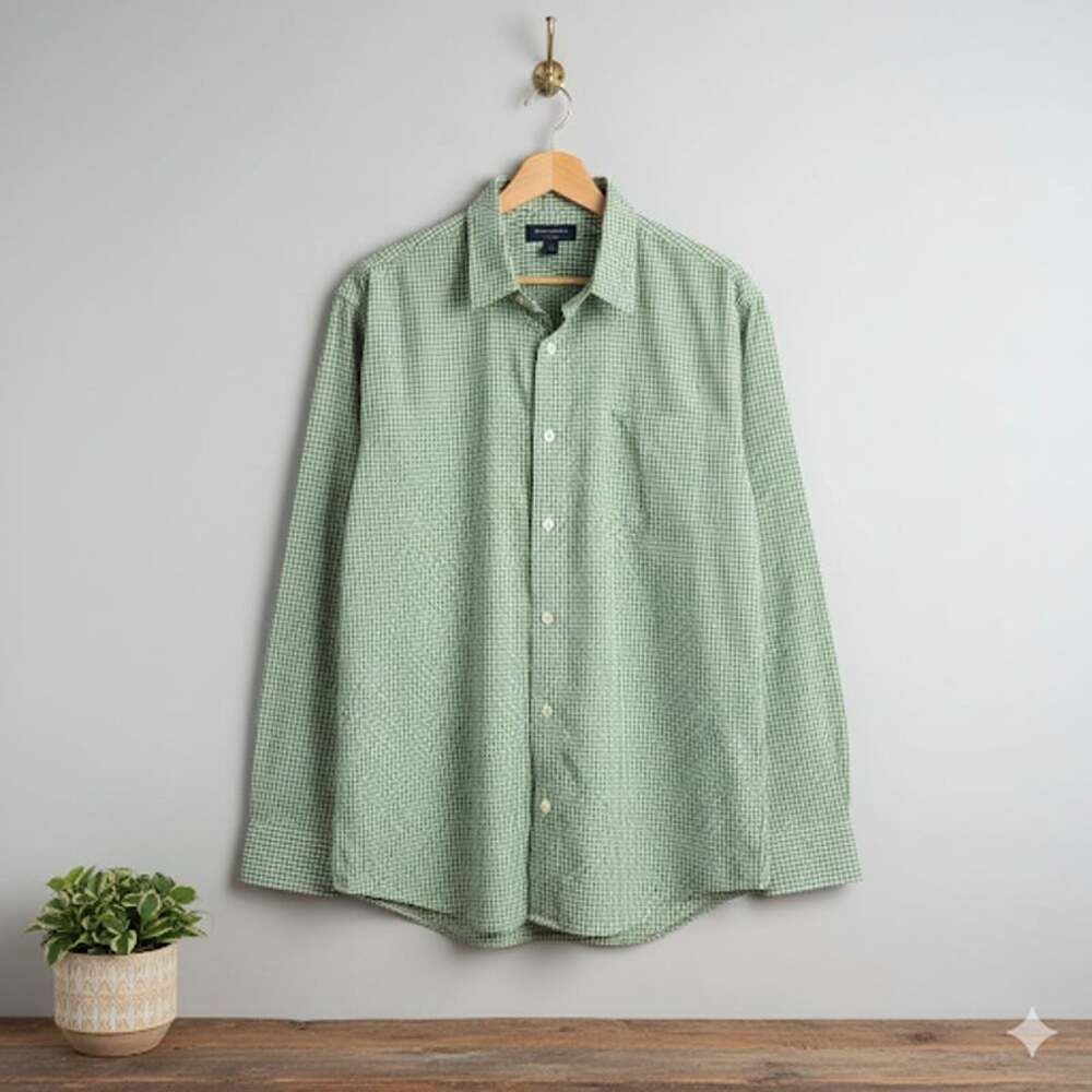 Banana Republic Slim Fit Gingham Button Shirt Green White Cotton XL